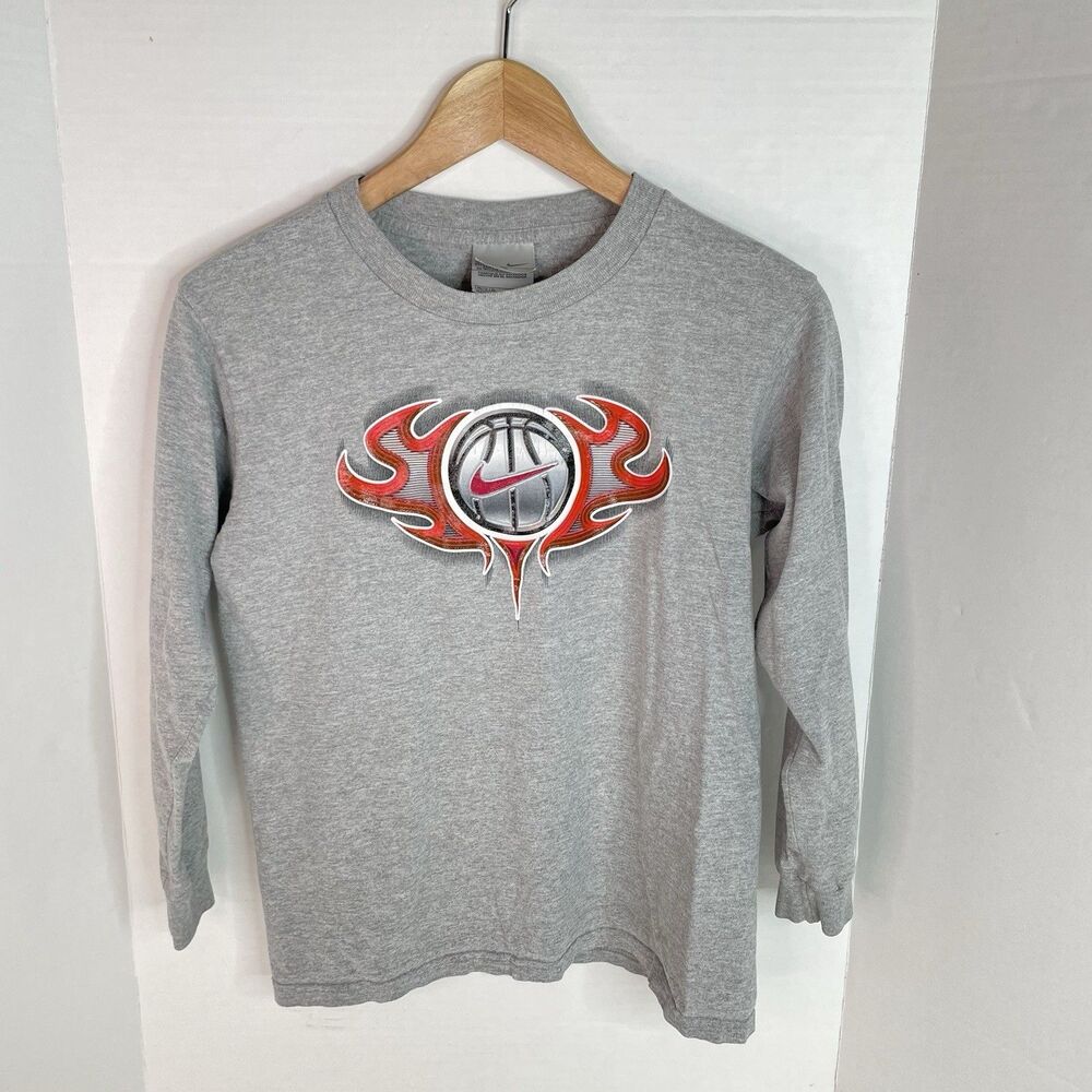Vintage Nike Basketball Long Sleeve Shirt, Nike, Youth Medium, Grey Tag, Graphic